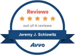 Reviews badge: five-star rating for Jeremy J. Schiowitz, listed on Avvo, with four reviews.